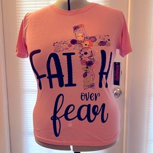 FAITH OVER FEAR T-Shirt * Positivity CROSS Tee * Ladies Teens Tweens * 2X XXL *